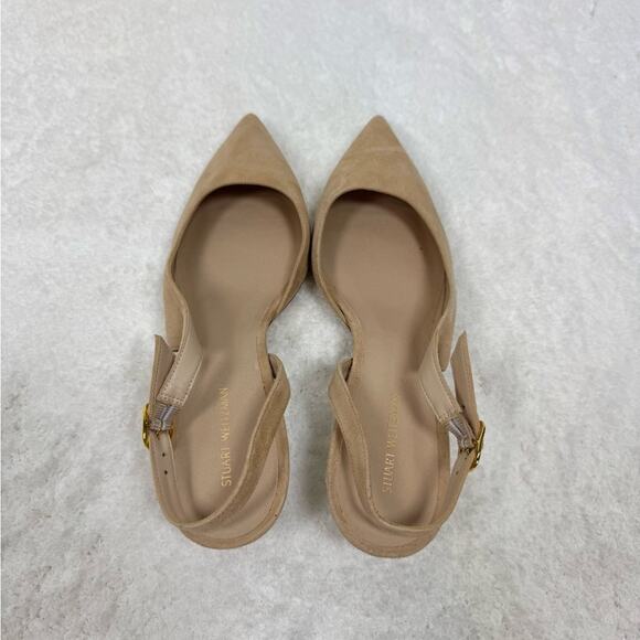 Stuart Weitzman Women's 50 Pointed Toe Kitten Heel Pumps Tan Suede 8 38.5 - Picture 6 of 12